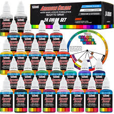Details About 24 Color 1oz Super Starter Airbrush Acrylic Paint Set Cleaner Thinner Colorwheel