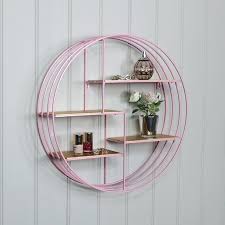 Round Pink Metal Wall Shelf For Home