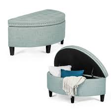 Joveco Storage Bench Half Moon Button Tufted Ottoman For