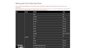 Motorcycle Fork Tube Diameter Size Chart List