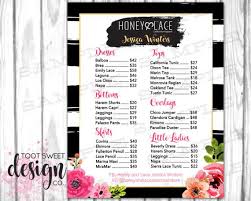 Honey And Lace Price List Poster Custom Pricing Chart Guide