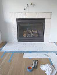 Marble Herringbone Fireplace Surround