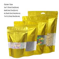 Details About Multi Size Gold Thick Rice Paper Mylar Stand Up Zip Lock Bag W Window M48