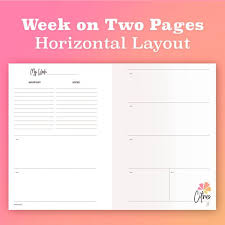 Weekly Planner Printables Week On 2 Pages Horizontal Layout In