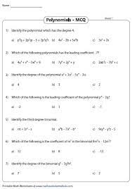 Degree Of Polynomials Worksheets