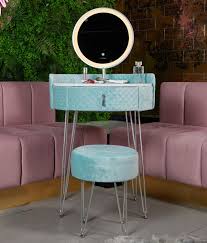 baby blue velvet dressing table