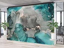 Turquoise Grey Abstract Marble Wall