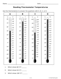 Prepare students of grade 1 through grade 4 to read temperatures on celsius and fahrenheit scales from a large variety of temperatures recorded on our distinctly designed thermometers ranging from 0° to 50°, 0° to 100°. Reading Thermometer Temperatures Grade 4 Free Printable Tests And Worksheets Helpteaching Com