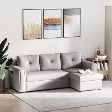Homcom Linen Look L Shaped Sofa Bed