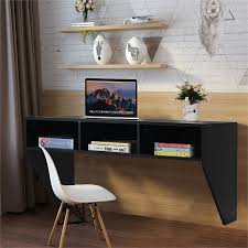 Costway Wall Mounted Floating Computer Table Sy Desk Home Office Furni Storag Shelf Black