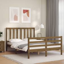 bed frame with headboard honey brown