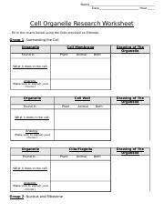 Cell Organelle Research Worksheet Name Date Hour Cell