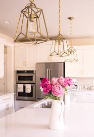White And Gold Kitchen Gold Lantern Pendant Lights Pink Peonies Just A Tina Bit