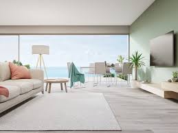 sofa against tv in modern beach house