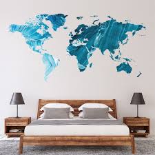 Blue Paint Effect World Map Wall Sticker