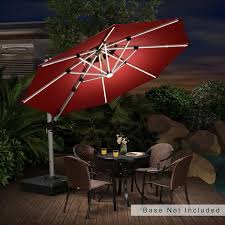 Purple Leaf 10 Ft Octagon Solar Powered Led Patio Umbrella Outdoor Round Large Cantilever Umbrella Heavy Duty Sun Umbrella In Terra