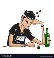Sad man drinking isolated on white Royalty Free Vector Image