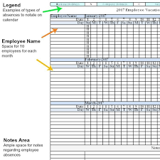 2017 Employee Vacation Absence Tracking Calendar Spreadsheet
