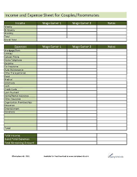Income Expense Sheet For Couples Roommates