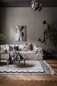 a dark gray painted ceiling in a scandi