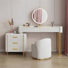 vanity desk with mirror and lights