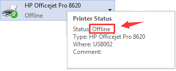 hp printer offline status on windows 10