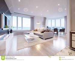 Modern White Gray Living Room Interior Design Stock