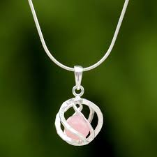 sterling silver rose quartz pendant