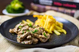 traditional beef stroganoff with brandy