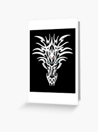 Serious Tribal Dragon Face On Black Greeting Card
