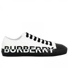 Burberry Canvas Sneakers In Two Tone Rubber Sole With Printed Maxi Logo