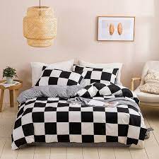 Black White Checkerboard Plaid Duvet