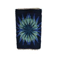 handmade rya carpet in blue green