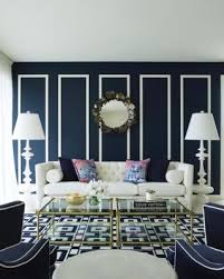 Living Room In Navy Blue And White