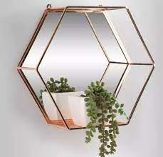 Rose Gold Hexagon Mirror Shelf