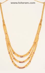 22k gold long 3 lines necklace with