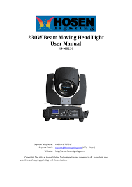 230w beam moving head light user manual