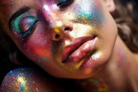 colorful makeup on her face is covered