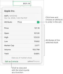 add stock information in numbers on mac