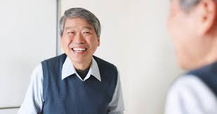 asian senior man smile and look his