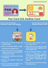 Here is the online steps to link aadhaar card with pan card and sms process to link pan card to aadhaar. Pan Card Link Aadhaar Card Mymoneykarma