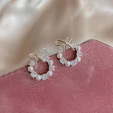 luxury zircon pearl drop earrings for