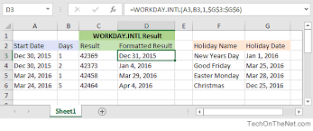 ms excel how to use the workday intl