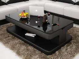 Modern Black Leather Coffee Table With