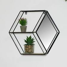 black metal wire hexagon wall shelf
