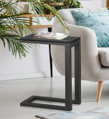 c shape side table with black glass