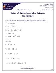 Worksheets » order of operations. Order Of Operations With Integers Worksheet For 7th 9th Grade Lesson Planet