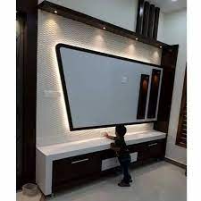 White Brown Wall Mounted Wooden Tv Unit