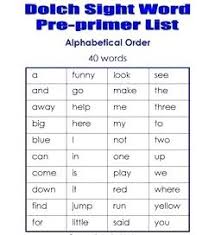 Primer Word List Use Pre Primer Dolch Word List Assessment