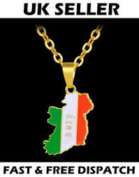This contemporary irish ring is crafted from sterling silver and irish rose gold. Irish Flag Gold Necklace Ireland Eire Republic Of Ireland Map Gift Ebay